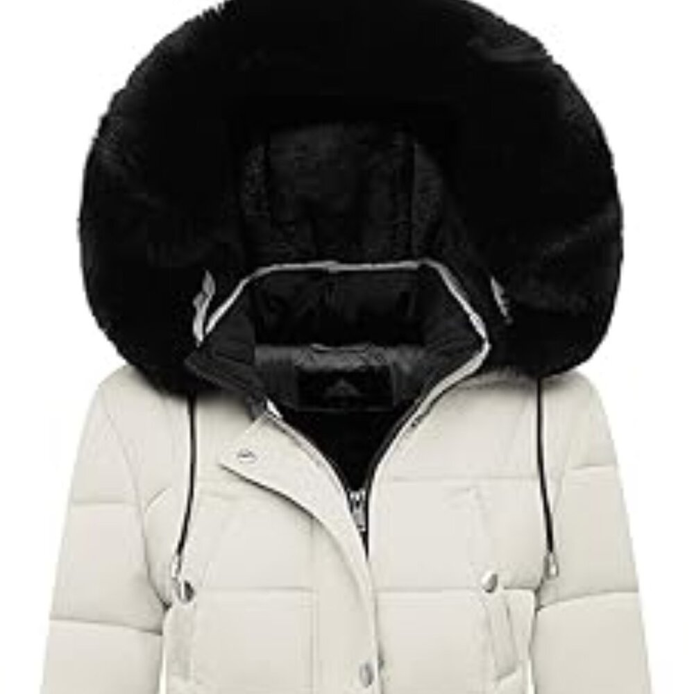 Women Waterproof Long Winter Coat Thickened Down Alternative Beige Puffer Jacket
